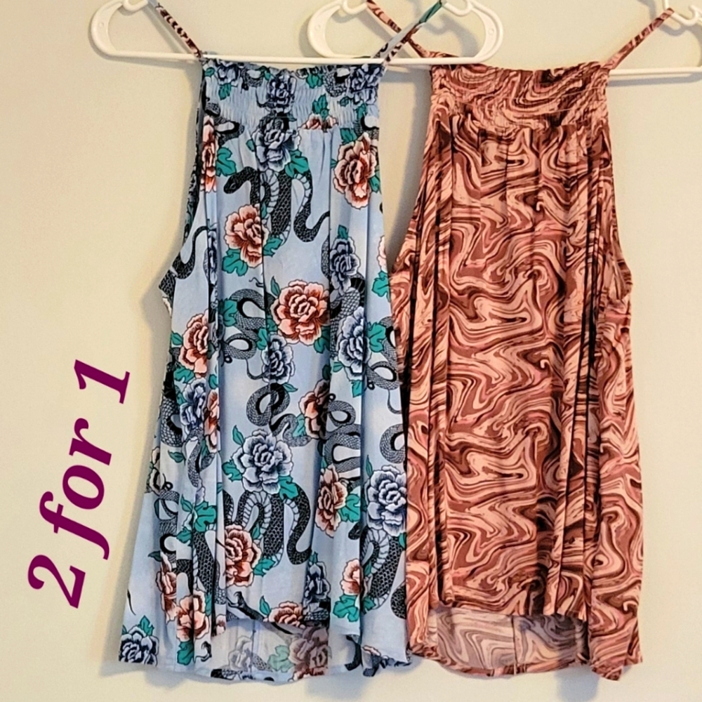 2 for 1 summertime halter spaghetti strap long tank tops. L